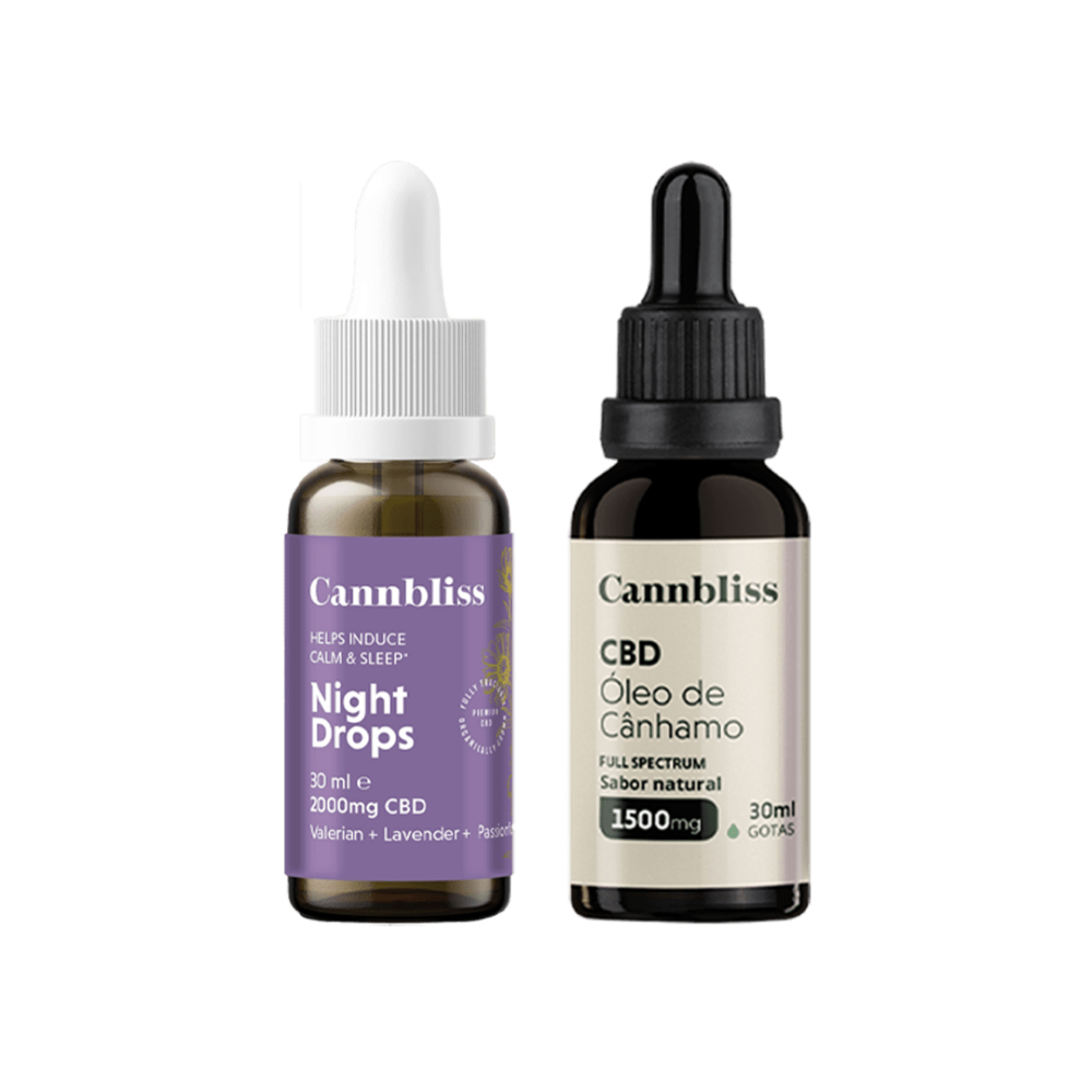 Pack Óleo de Cânhamo Nightdrops 2000 mgs + Óleo de Cânhamo 5% 1500 mg Full Spectrum com MCT - 30 ml - Sabor Natural